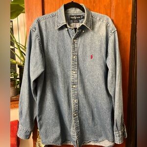 Ralph Lauren Blake Denim Men's Shirt Light Blue Long Sleeve Vintage Size Medium